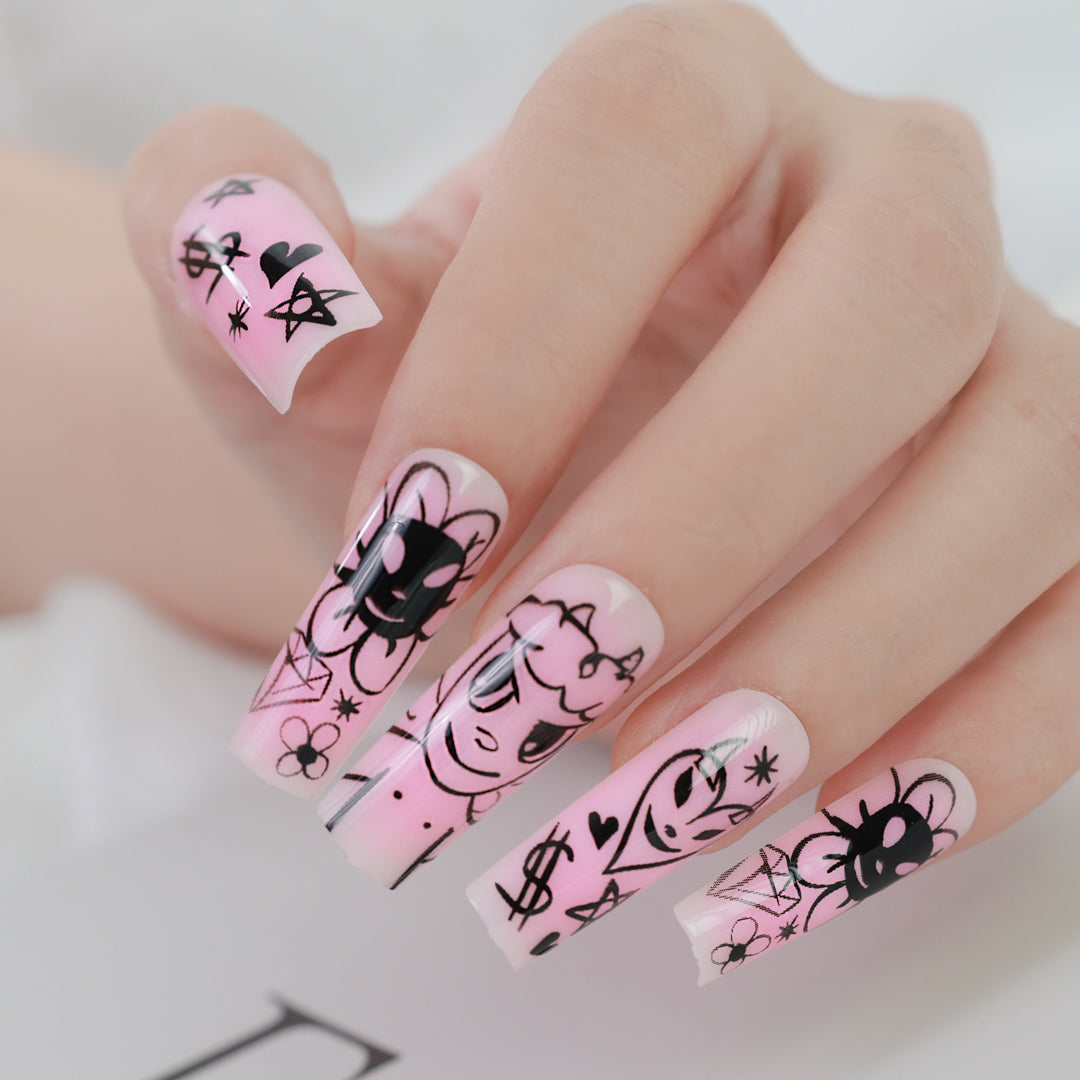 PINKY TRENDY SQUARE SHAPE PRESS ON NAILS