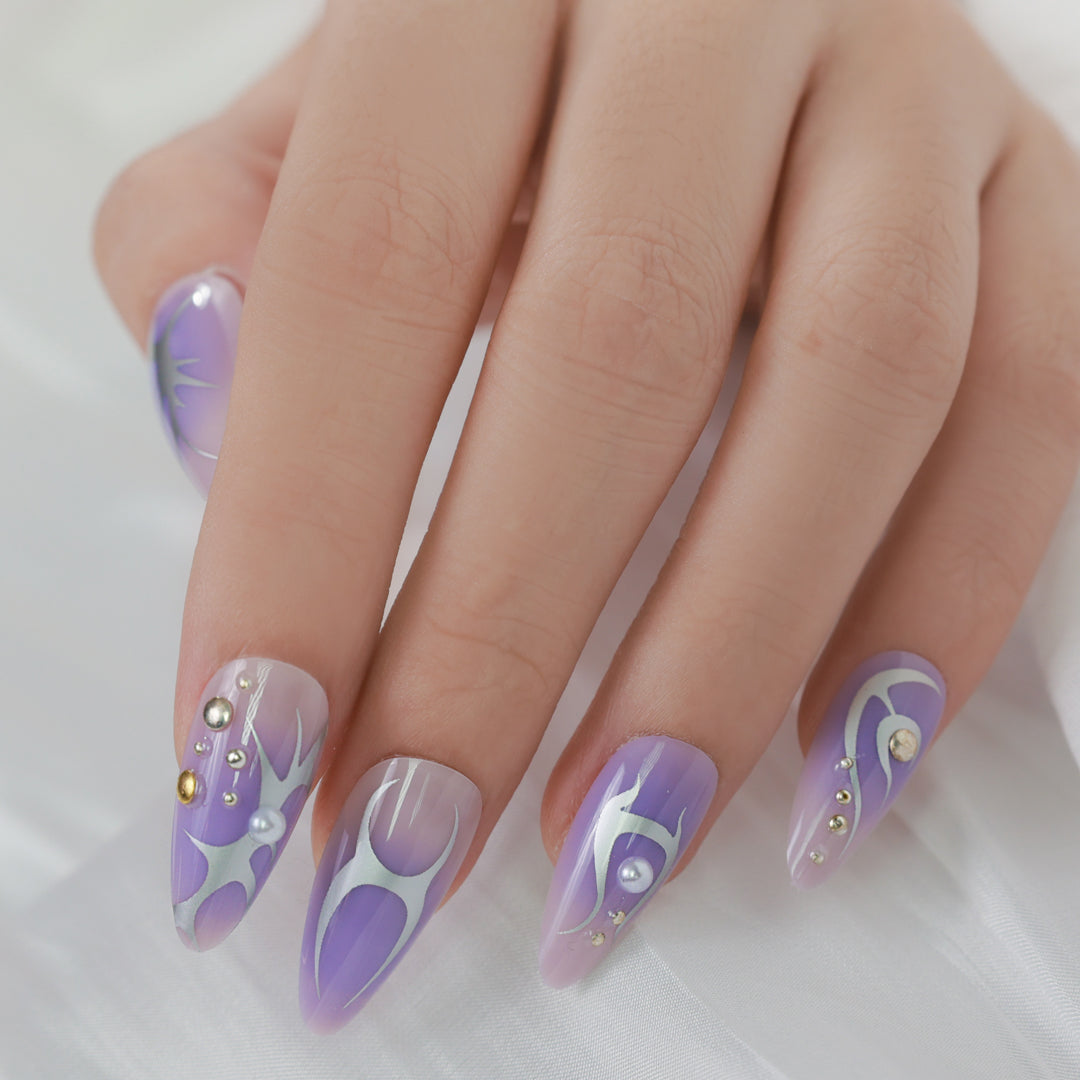 AMETHYST SPARKLE ALMOND SHAPE PRESS ON NAILS