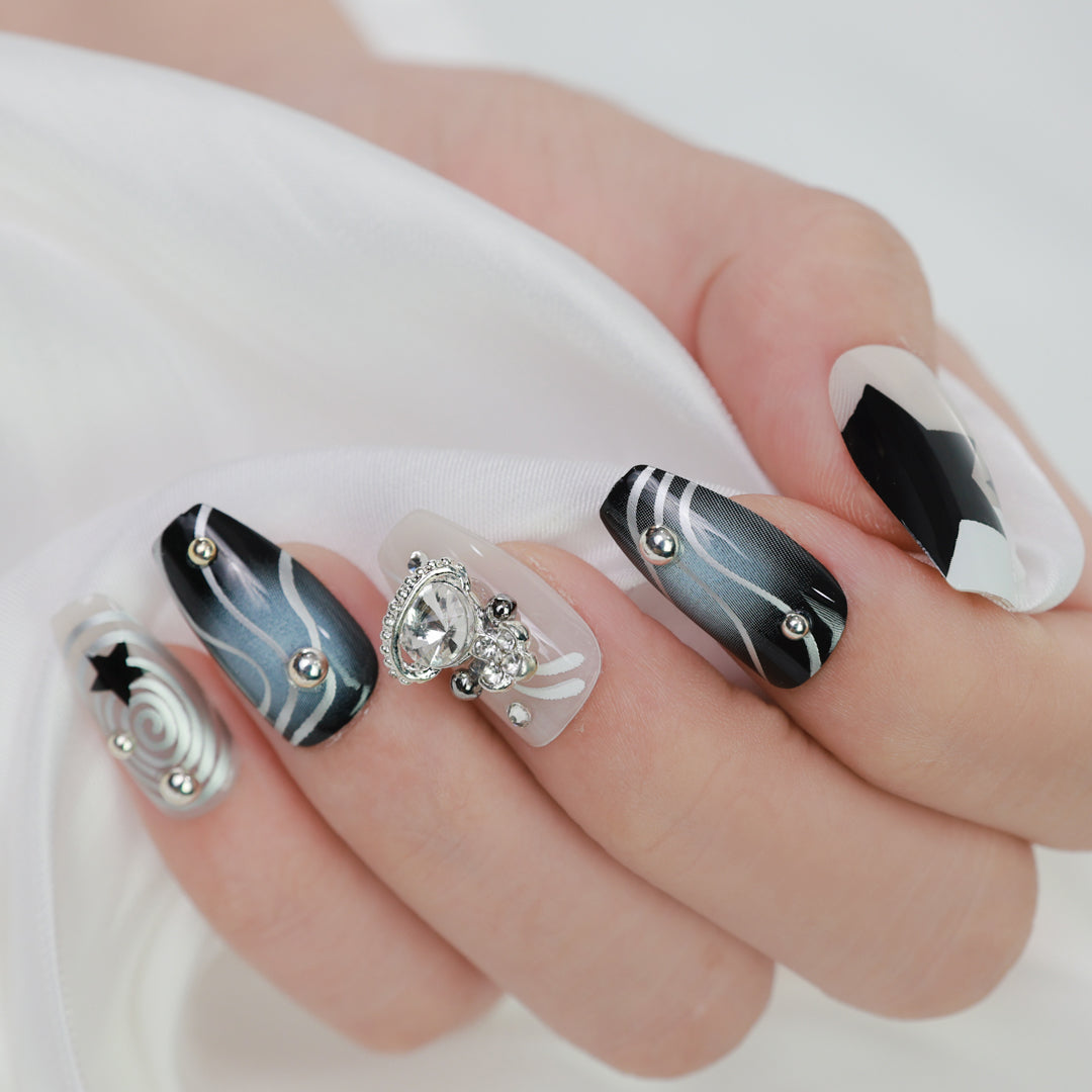 MONOCHROME MAGIC COFFIN SHAPE PRESS ON NAILS