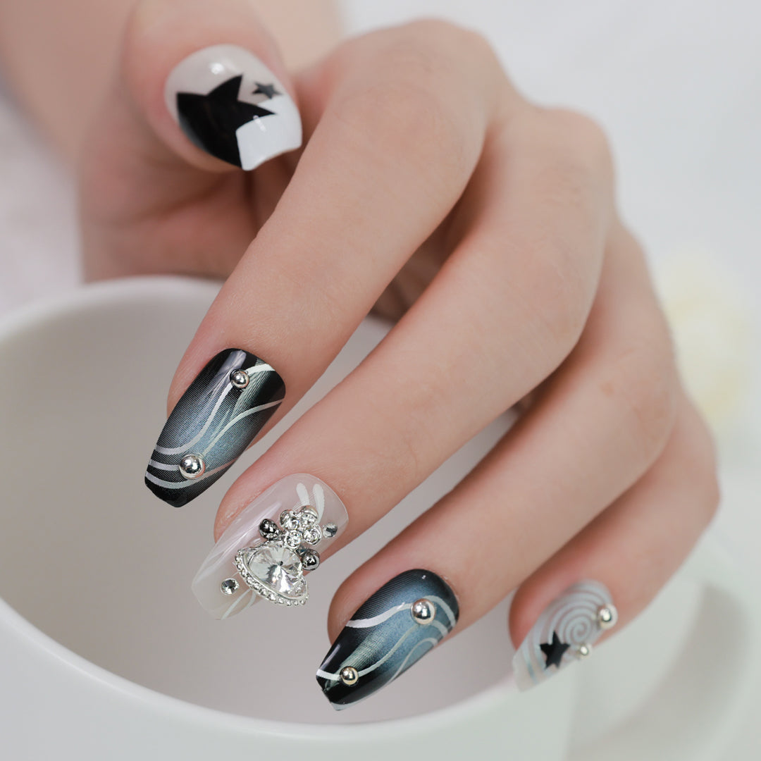 MONOCHROME MAGIC COFFIN SHAPE PRESS ON NAILS