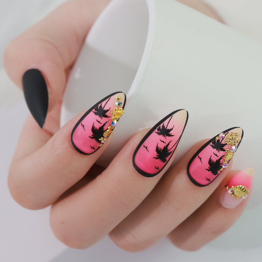 SUNSET PALMS ALMOND SHAPE PRESS ON NAILS