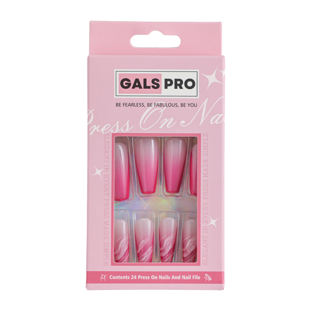 PINK BLISS COFFIN SHAPE PRESS ON NAILS