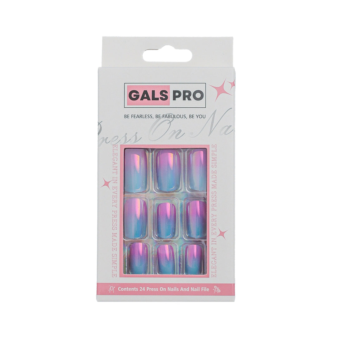 RAINBOW SHIMMER SQUARE SHAPE PRESS ON NAILS