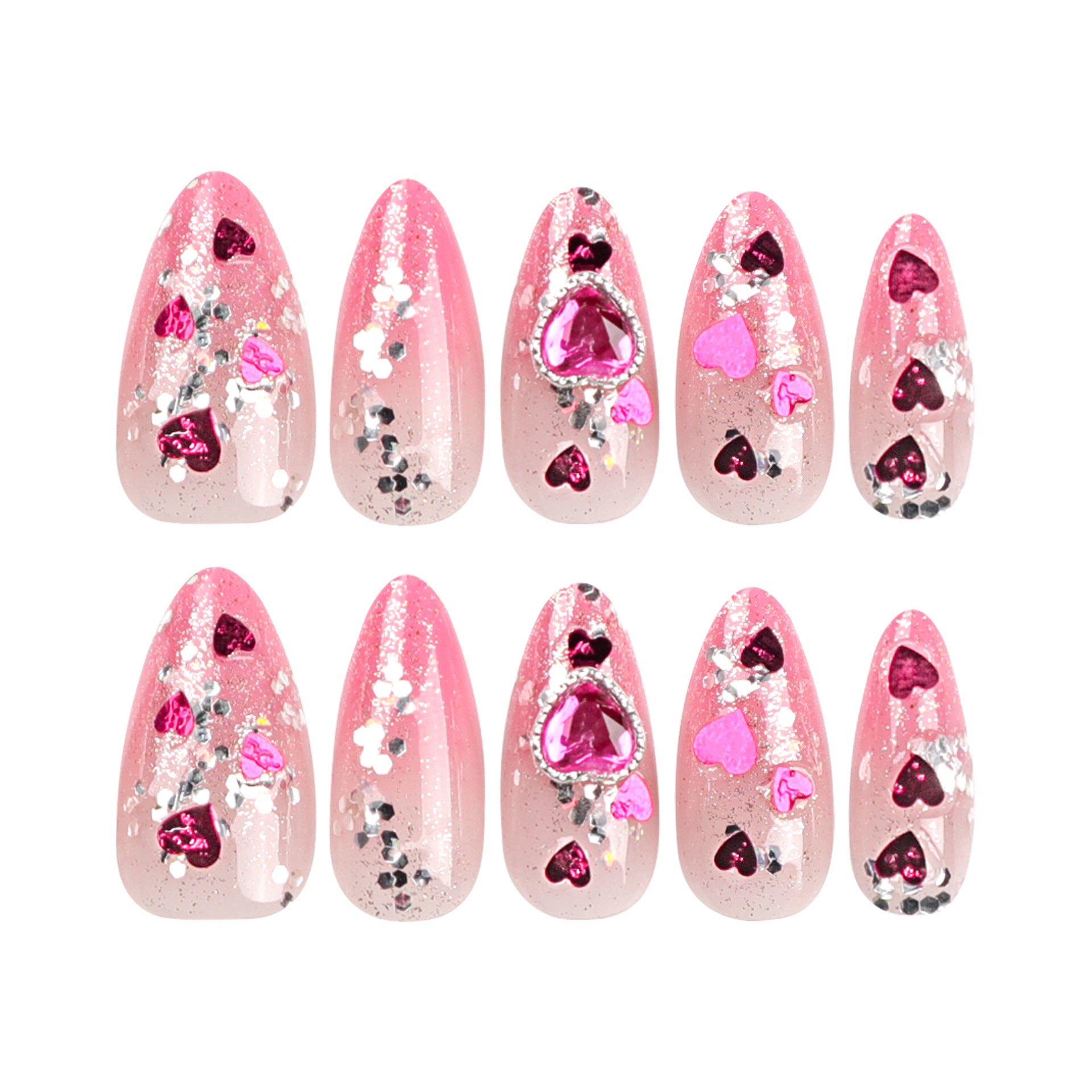 Almond Shape Glitter Nails with Rose Glam Shine