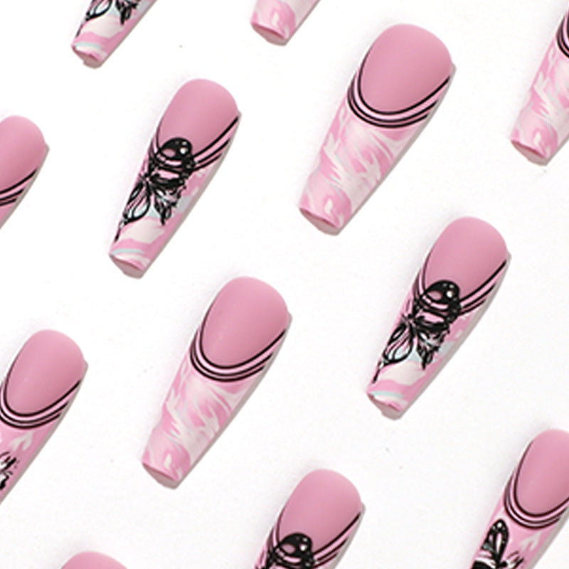 PRETTY IN PINK COFFIN SHAPE PRESS ON NAILS - Galspro