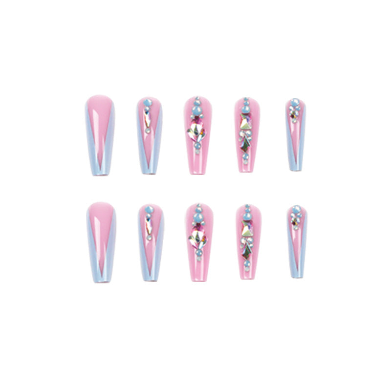 RHINESTONE RADIANCE COFFIN SHAPE PRESS ON NAILS