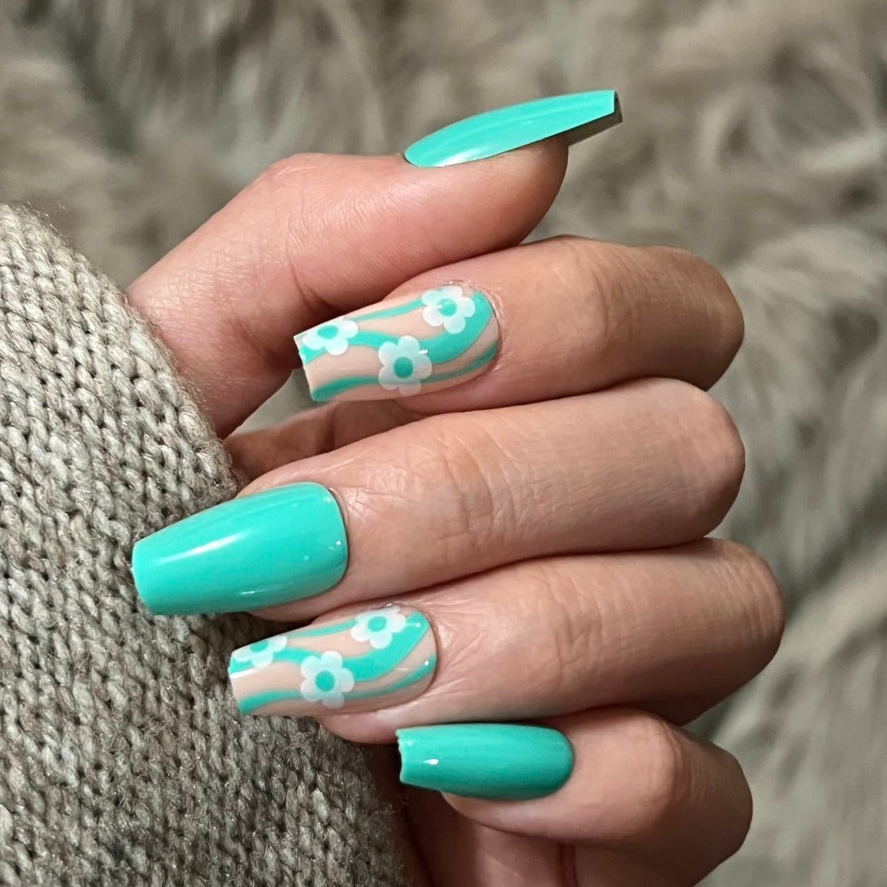 Green and White Nails | Artificial Green Nails | Galspro