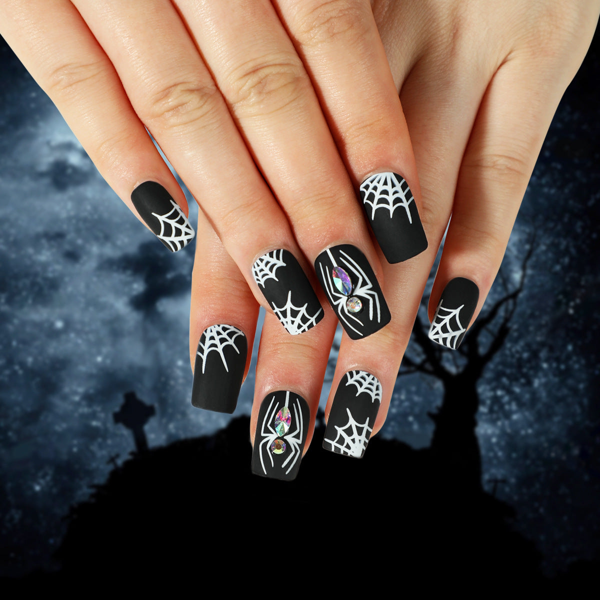 SPOOKY WEB SQUARE SHAPE PRESS ON NAILS