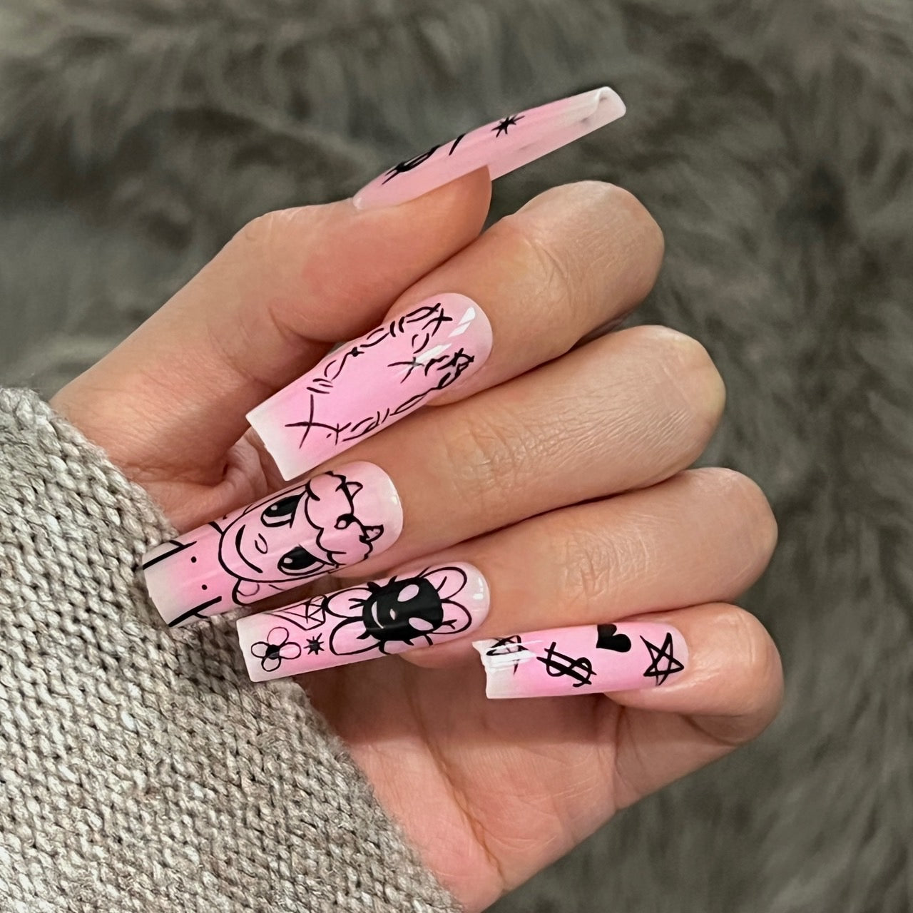 PINKY TRENDY SQUARE SHAPE PRESS ON NAILS