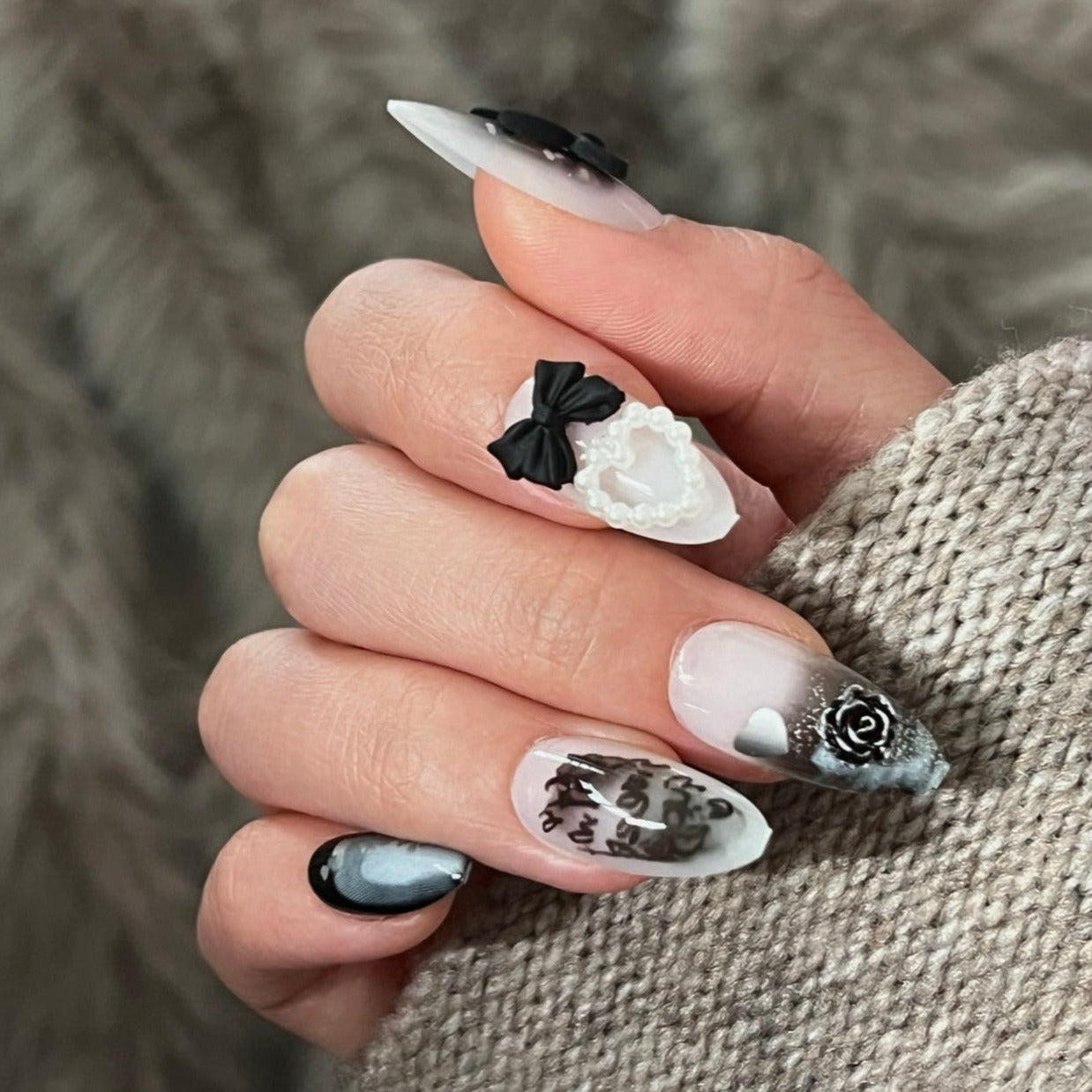 Black and White Almond Nails | Stylish Almond Nails | Galspro