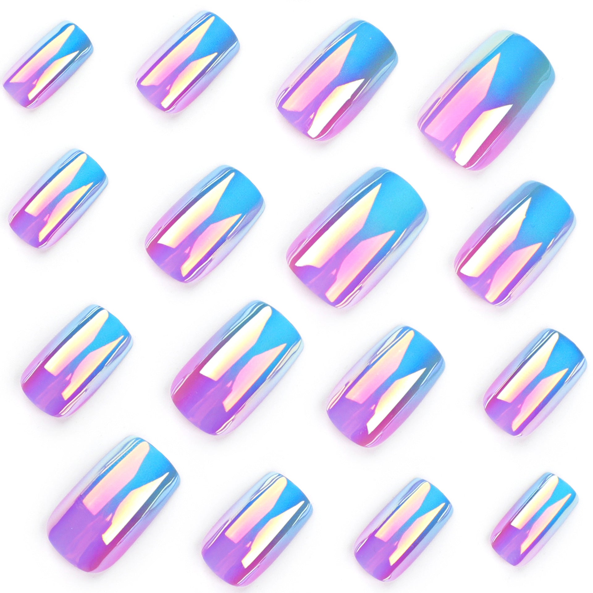 RAINBOW SHIMMER SQUARE SHAPE PRESS ON NAILS - Galspro