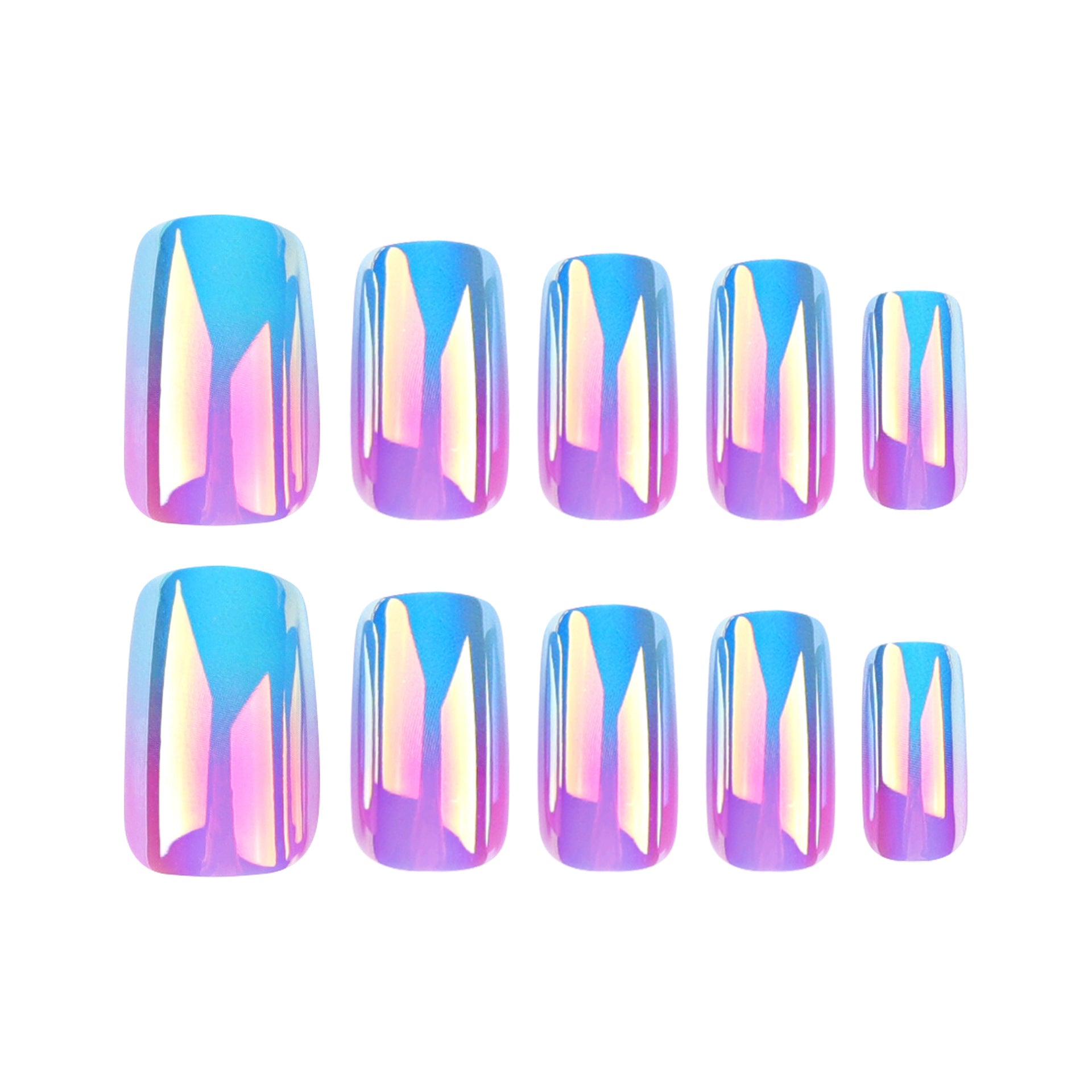 RAINBOW SHIMMER SQUARE SHAPE PRESS ON NAILS - Galspro