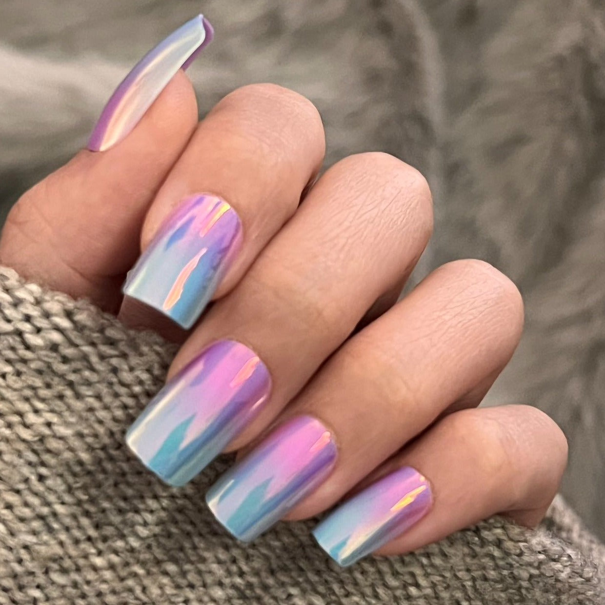 RAINBOW SHIMMER SQUARE SHAPE PRESS ON NAILS