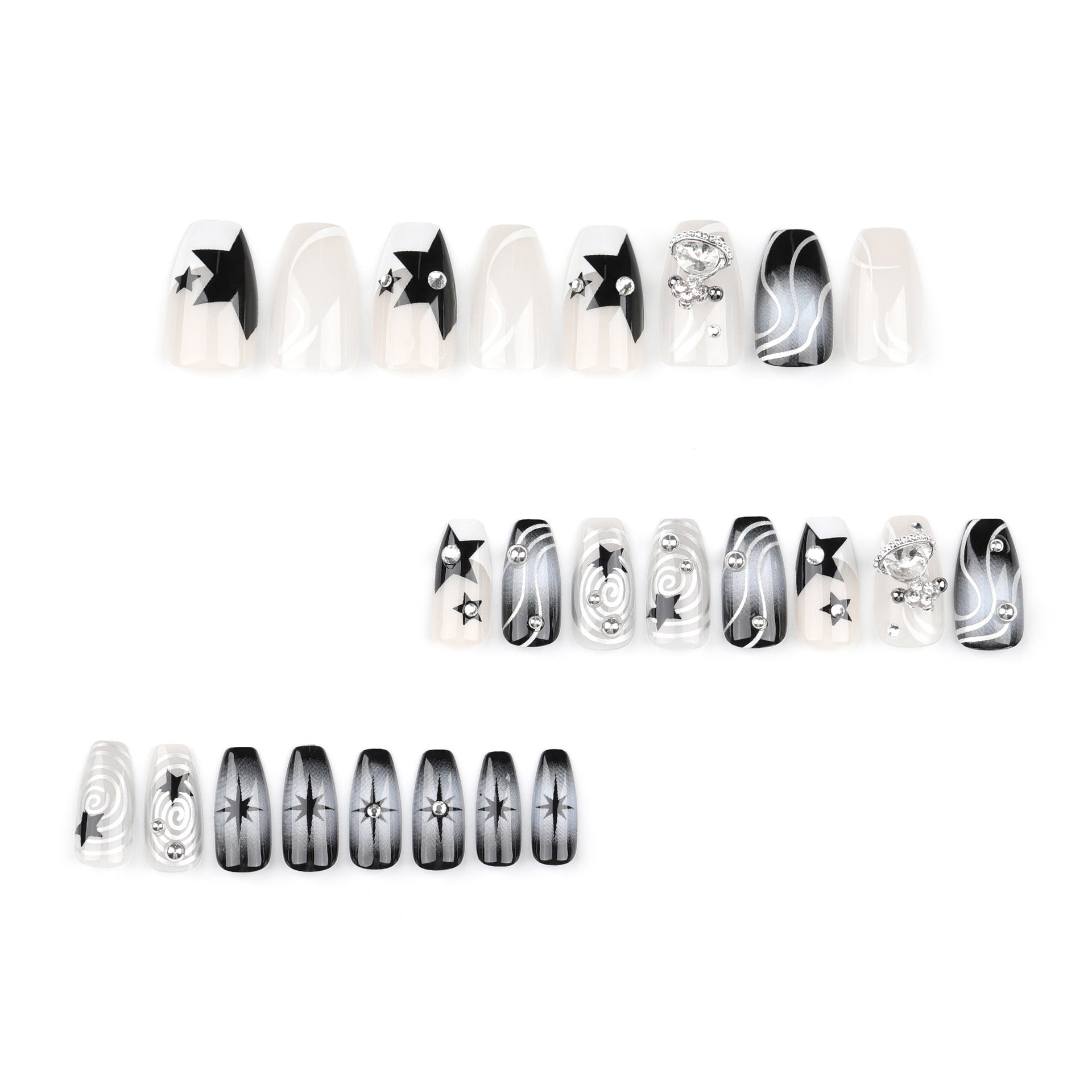 MONOCHROME MAGIC COFFIN SHAPE PRESS ON NAILS