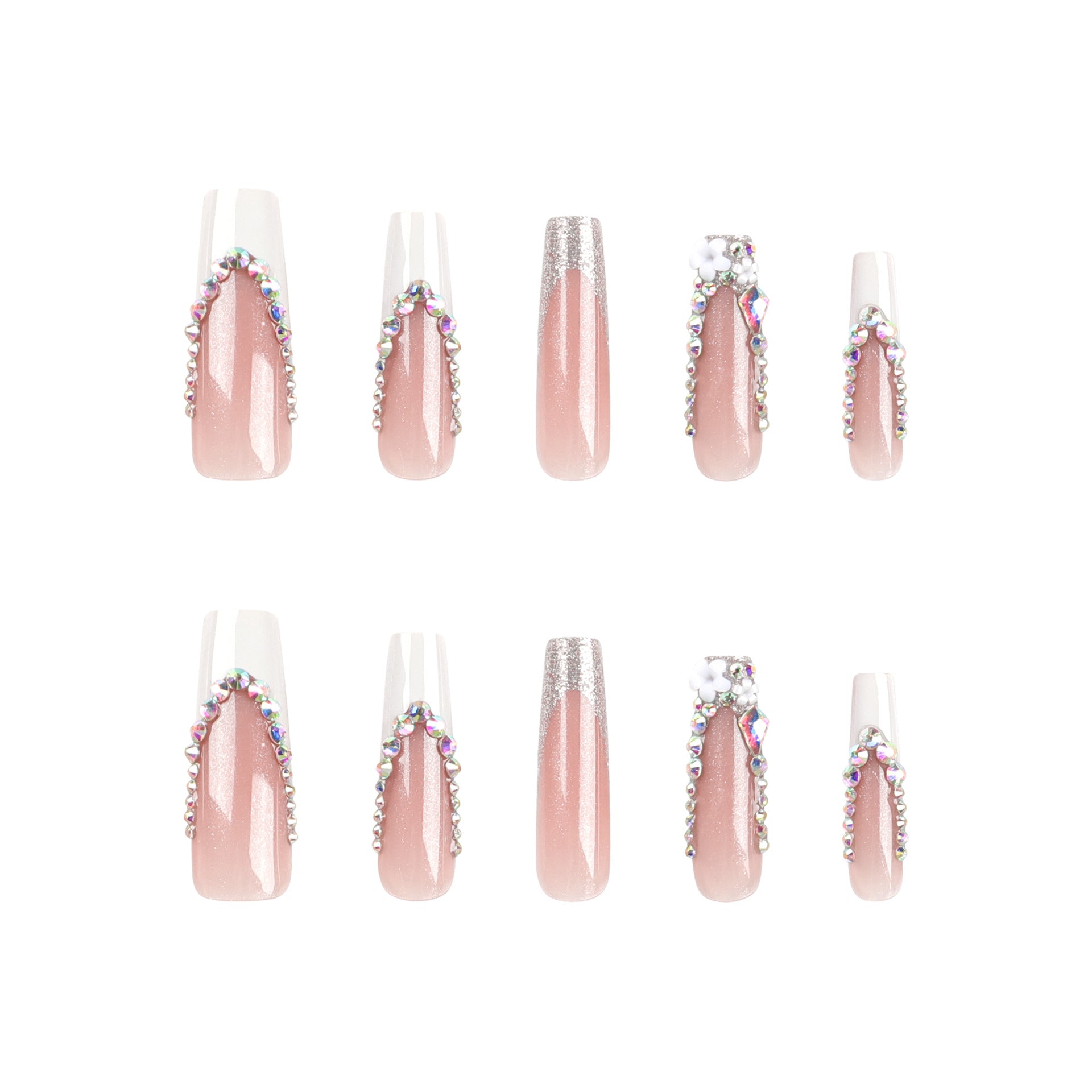 SPARKLING PINK SQUARE SHAPE PRESS ON NAILS