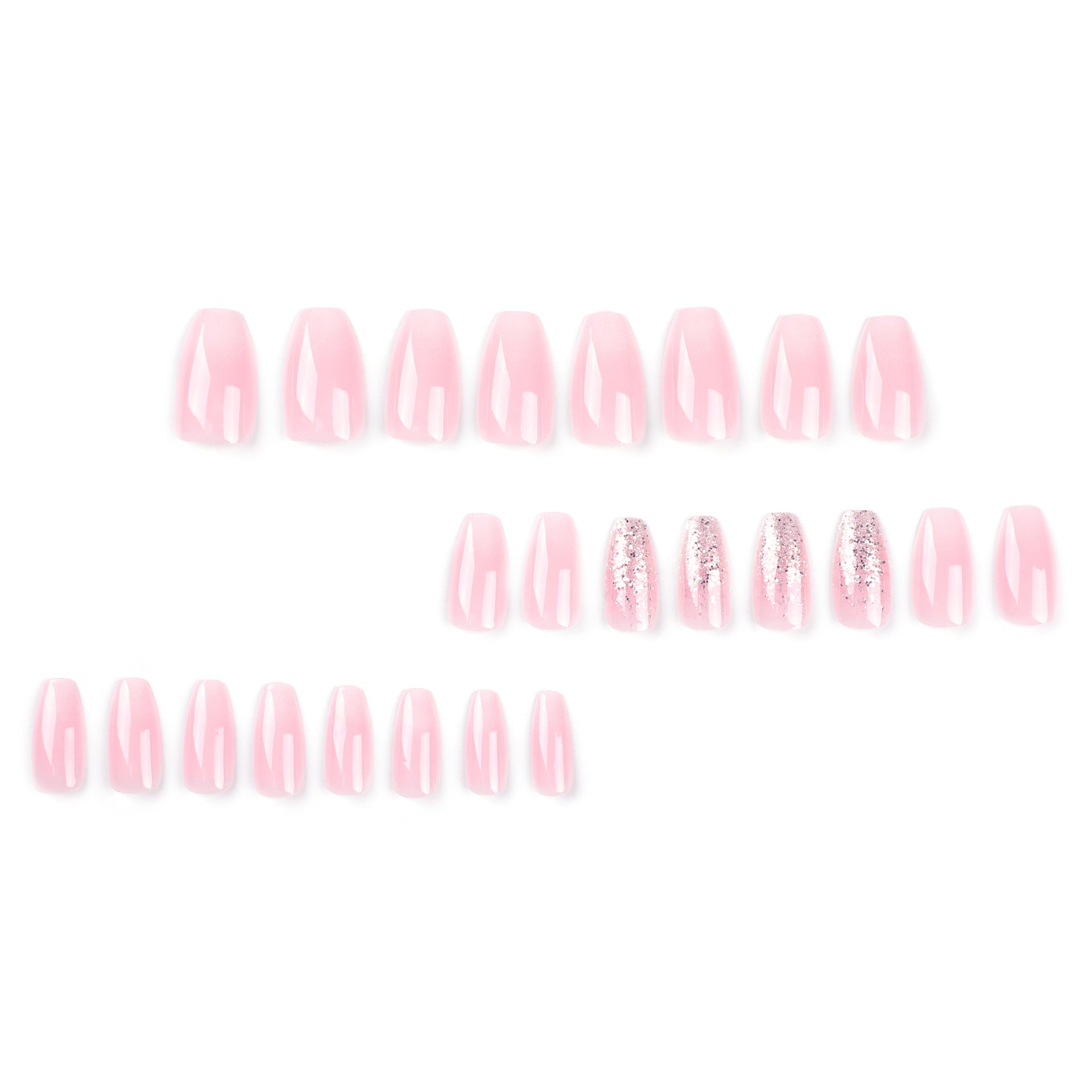 GLITTERY PINK COFFIN SHAPE PRESS ON NAILS