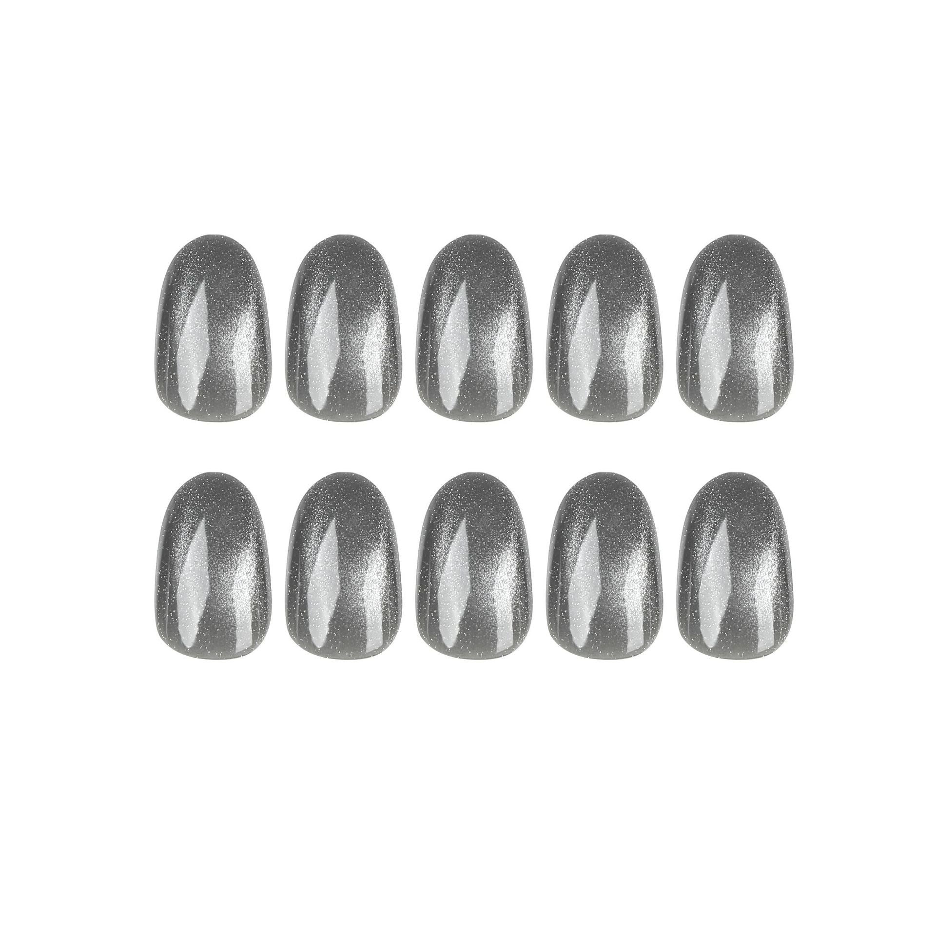 GREY GLAM OVAL SHAPE PRESS ON NAILS