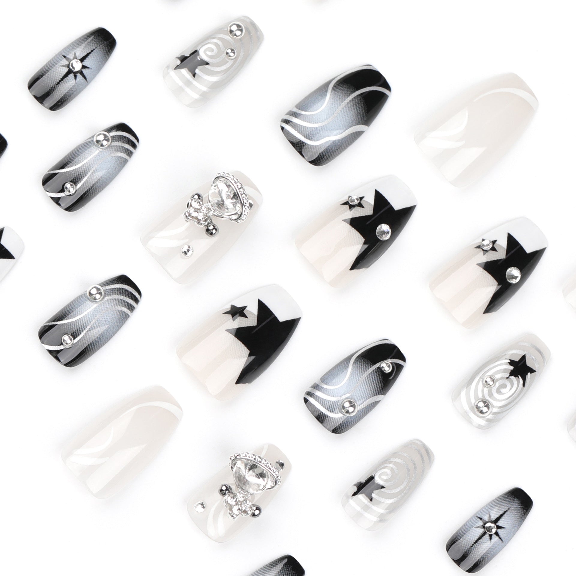 MONOCHROME MAGIC COFFIN SHAPE PRESS ON NAILS