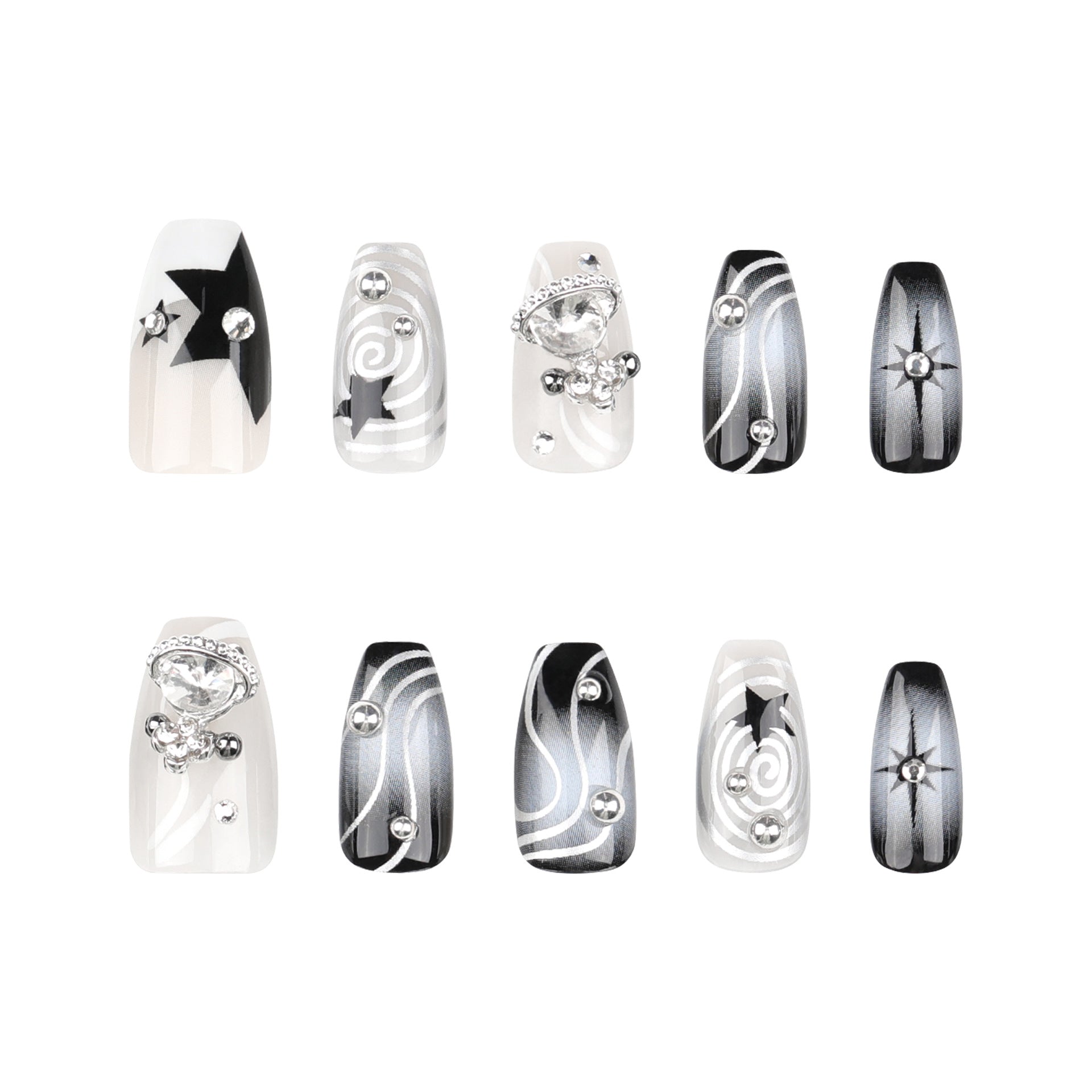 MONOCHROME MAGIC COFFIN SHAPE PRESS ON NAILS