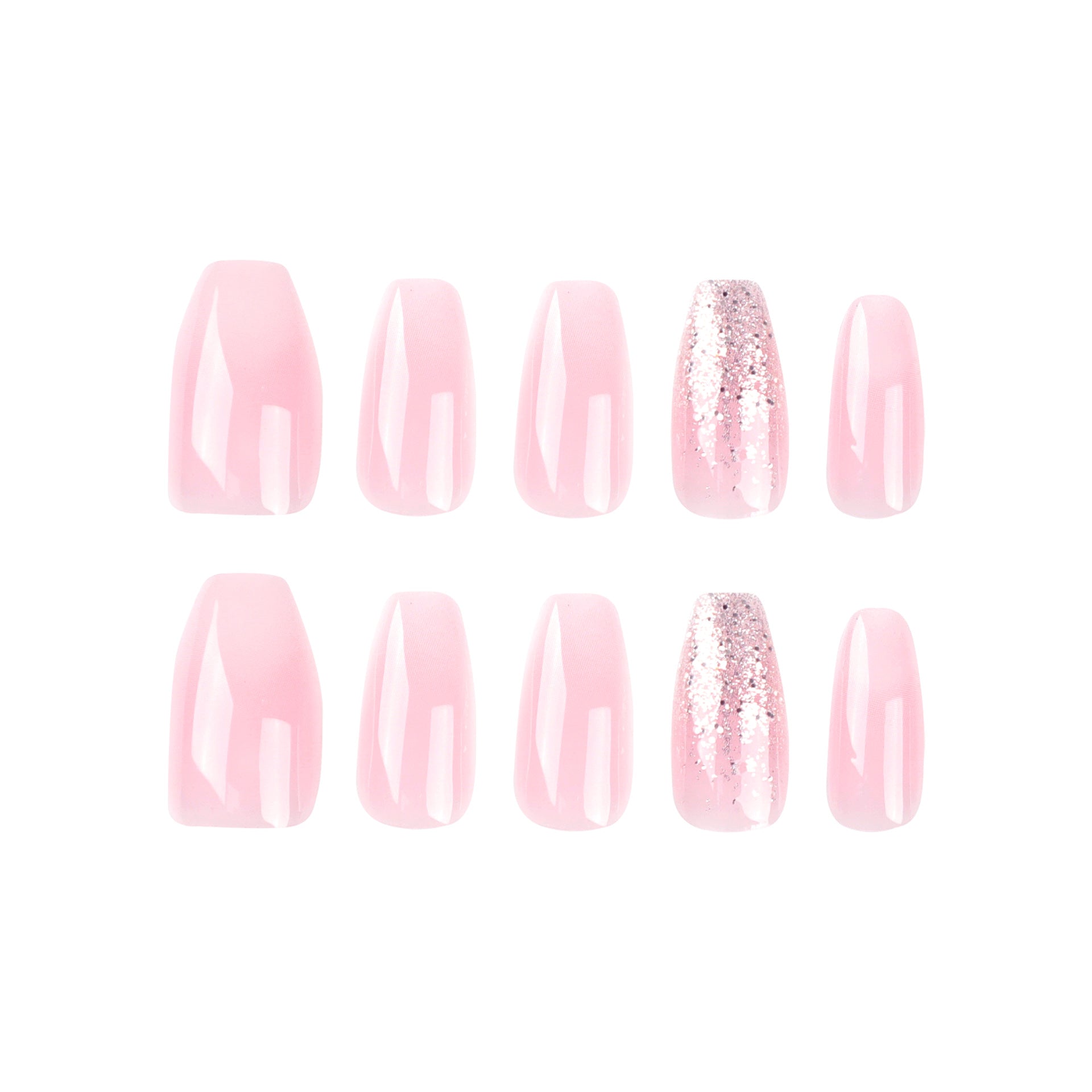 GLITTERY PINK COFFIN SHAPE PRESS ON NAILS